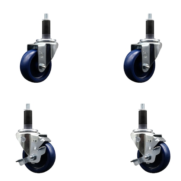 Service Caster 3.5'' SS Solid Poly Wheel Swivel 1-1/8'' Expanding Stem Caster Set 2 Brakes, 4PK SCC-SSEX20S3514-SPUS-2-TLB-2-118 - main